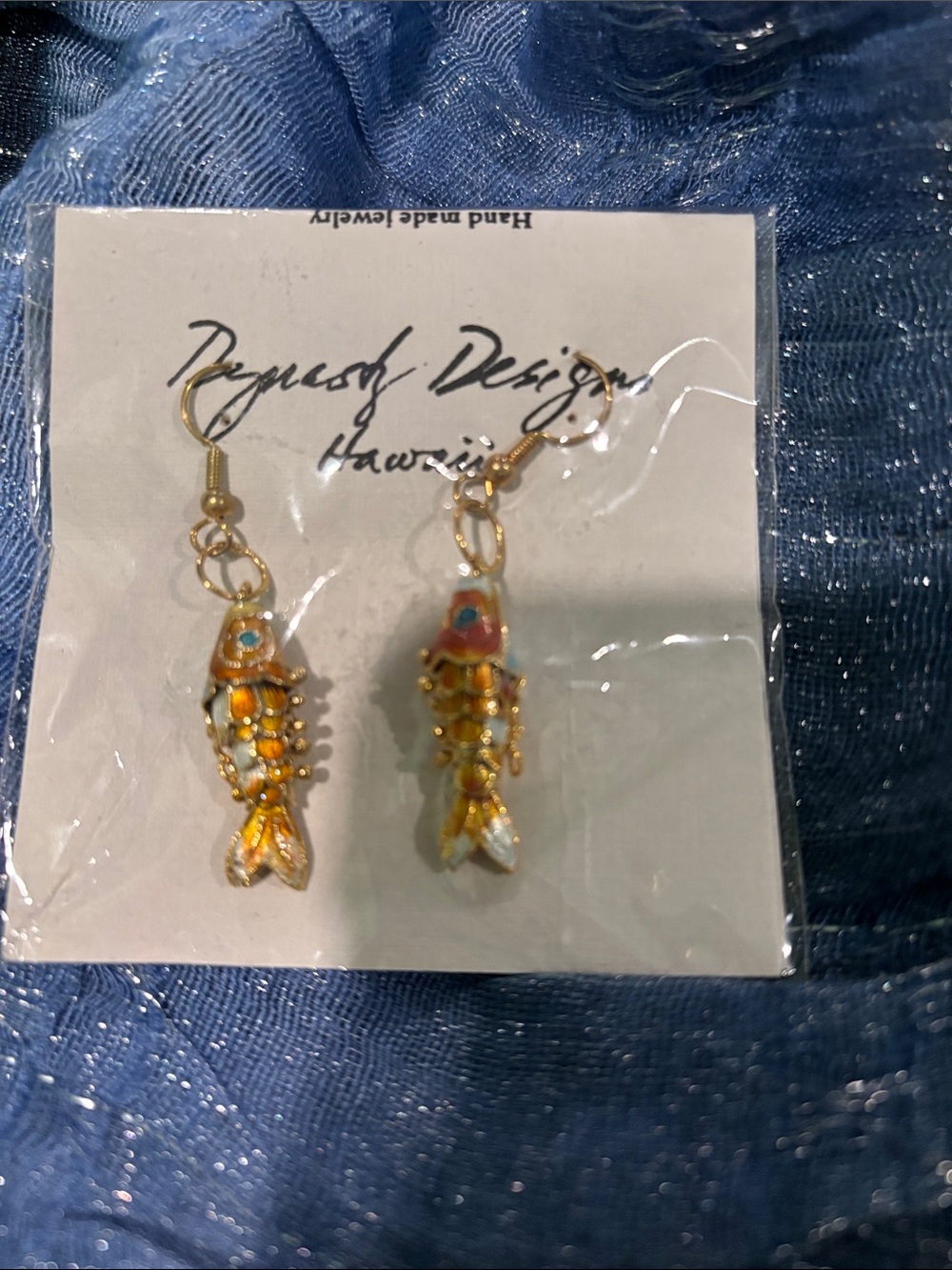 Tropical Gold & Orange Fish Drop Earrings by